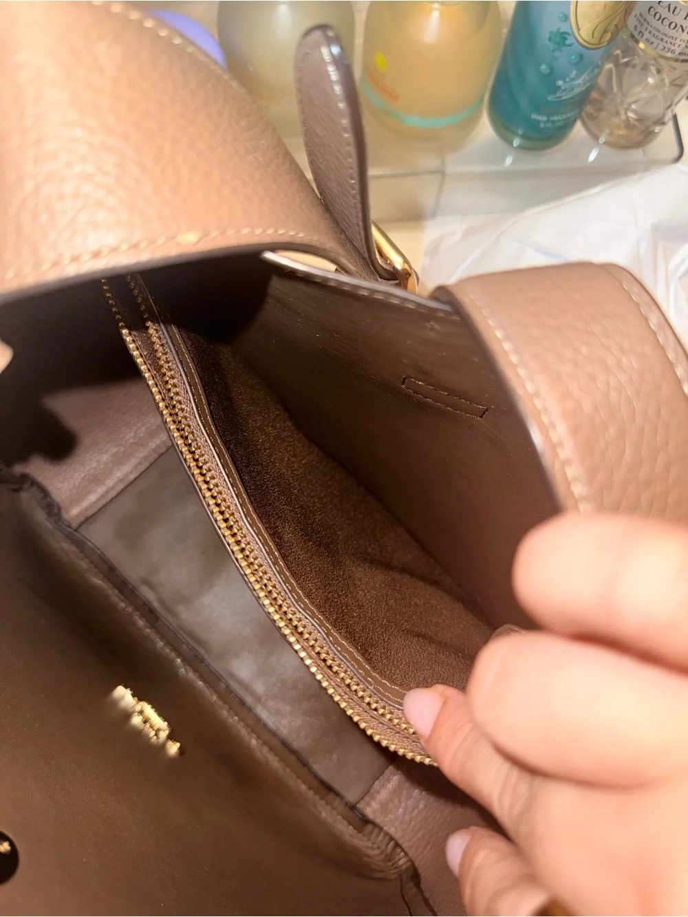 Coach Leather Shoulder Bag - Rose Taupe with Gold Hardware
